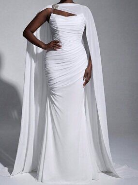 White Casual Women's Strapless Pleated Mermaid Maxi Dress